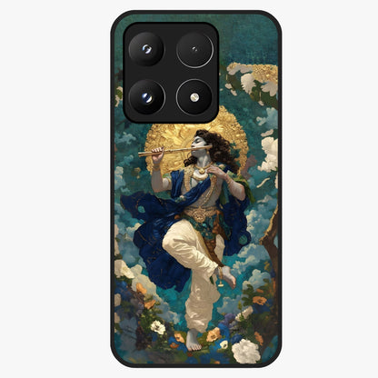 Divine Krishna Art Glass Case showing flat back view with Lord Krishna artwork and glossy glass finish.