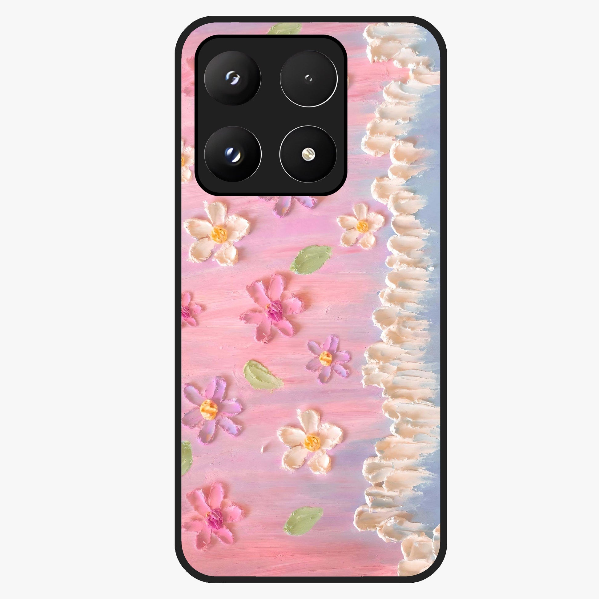 Dreamy Painted Garden Glass Case showing flat back view with artistic painted floral garden artwork and glossy glass finish.