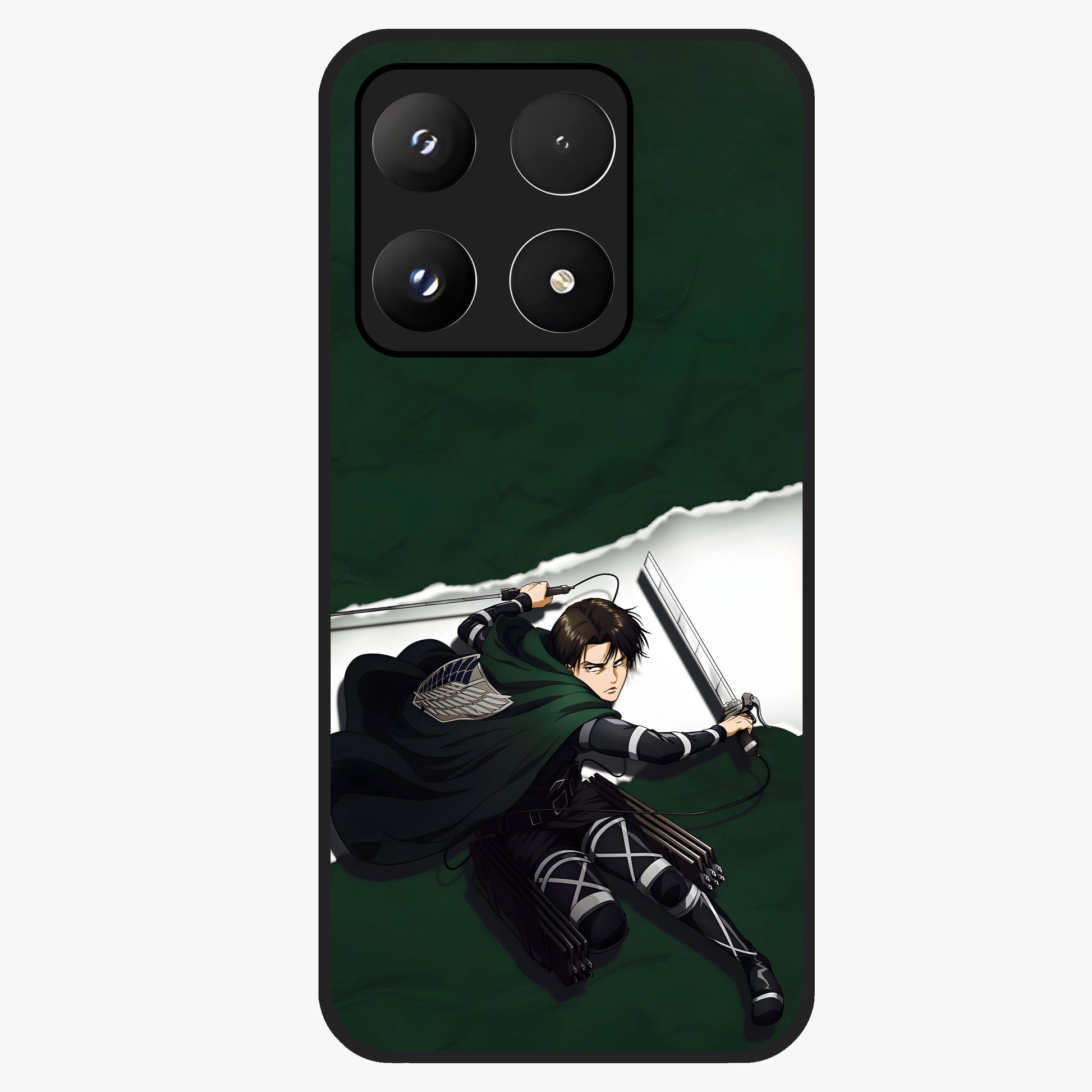 Emerald War Vanguard Glass Case showing flat back view with powerful warrior themed artwork and glossy glass finish.