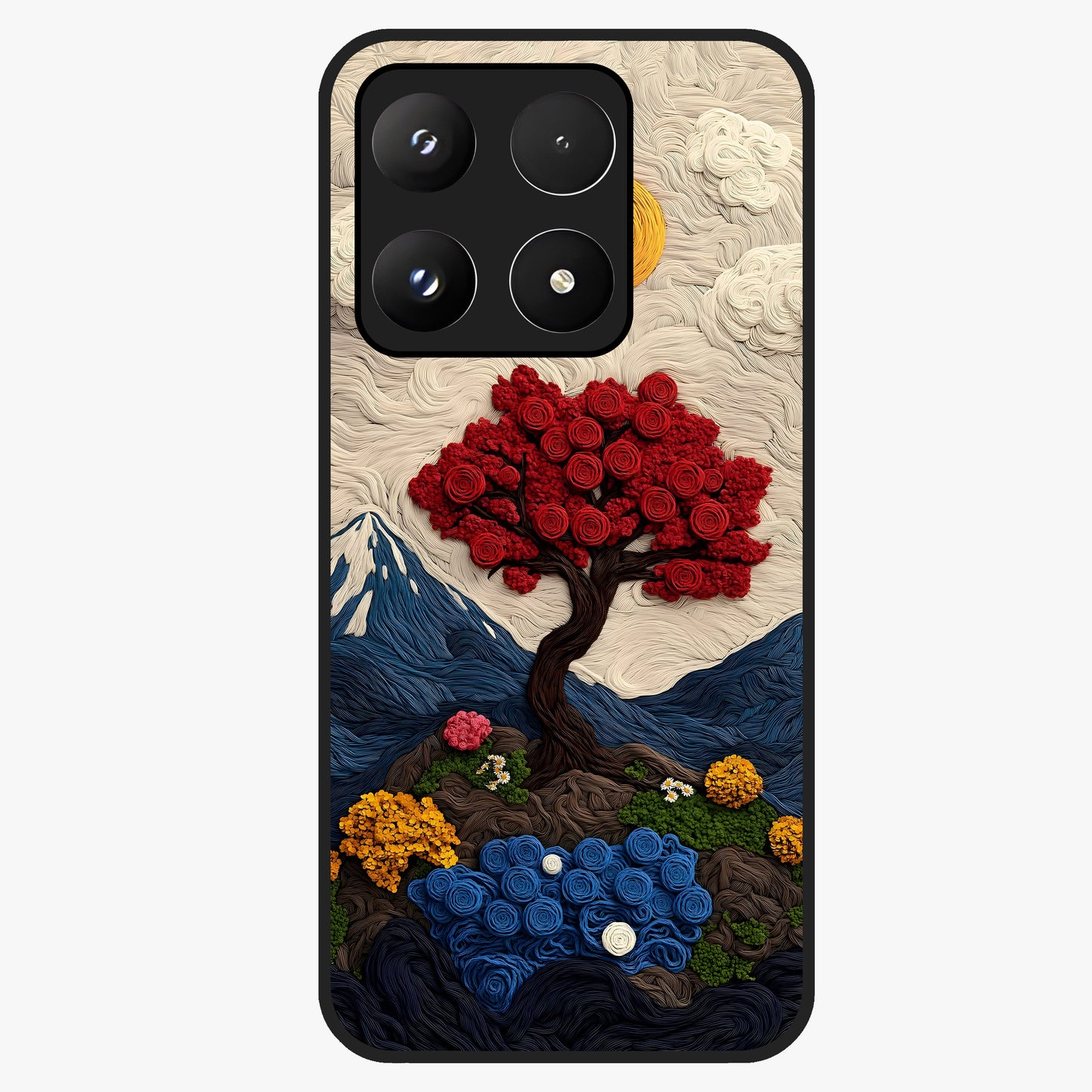 Eternal Nature Tapestry Glass Case showing flat back view with intricate nature tapestry artwork and glossy glass finish.