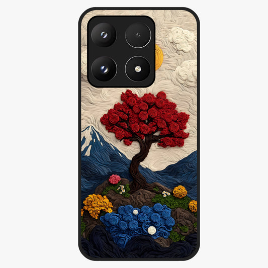 Eternal Nature Tapestry Glass Case showing flat back view with intricate nature tapestry artwork and glossy glass finish.