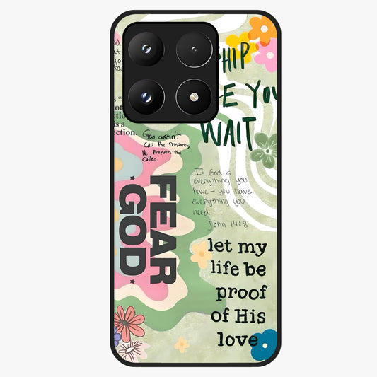 Faith Over Fear Glass Case showing flat back view with motivational typography artwork and glossy glass finish.