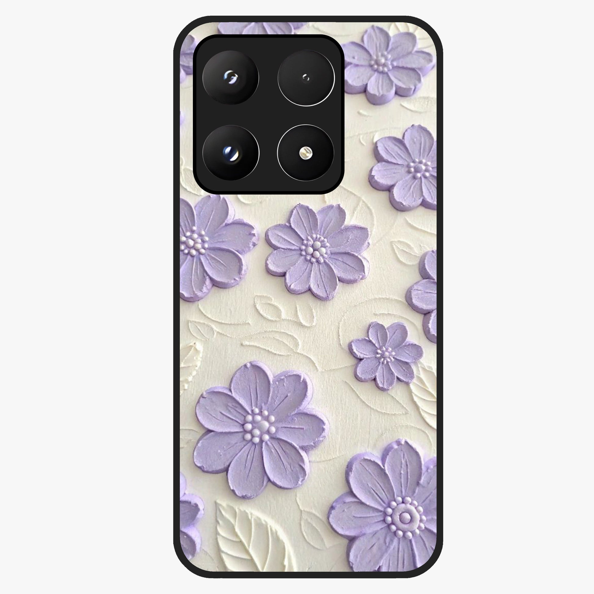 Floral Wall Art With Purple Flowers Glass Case showing flat back view with purple flower artwork and glossy glass finish.