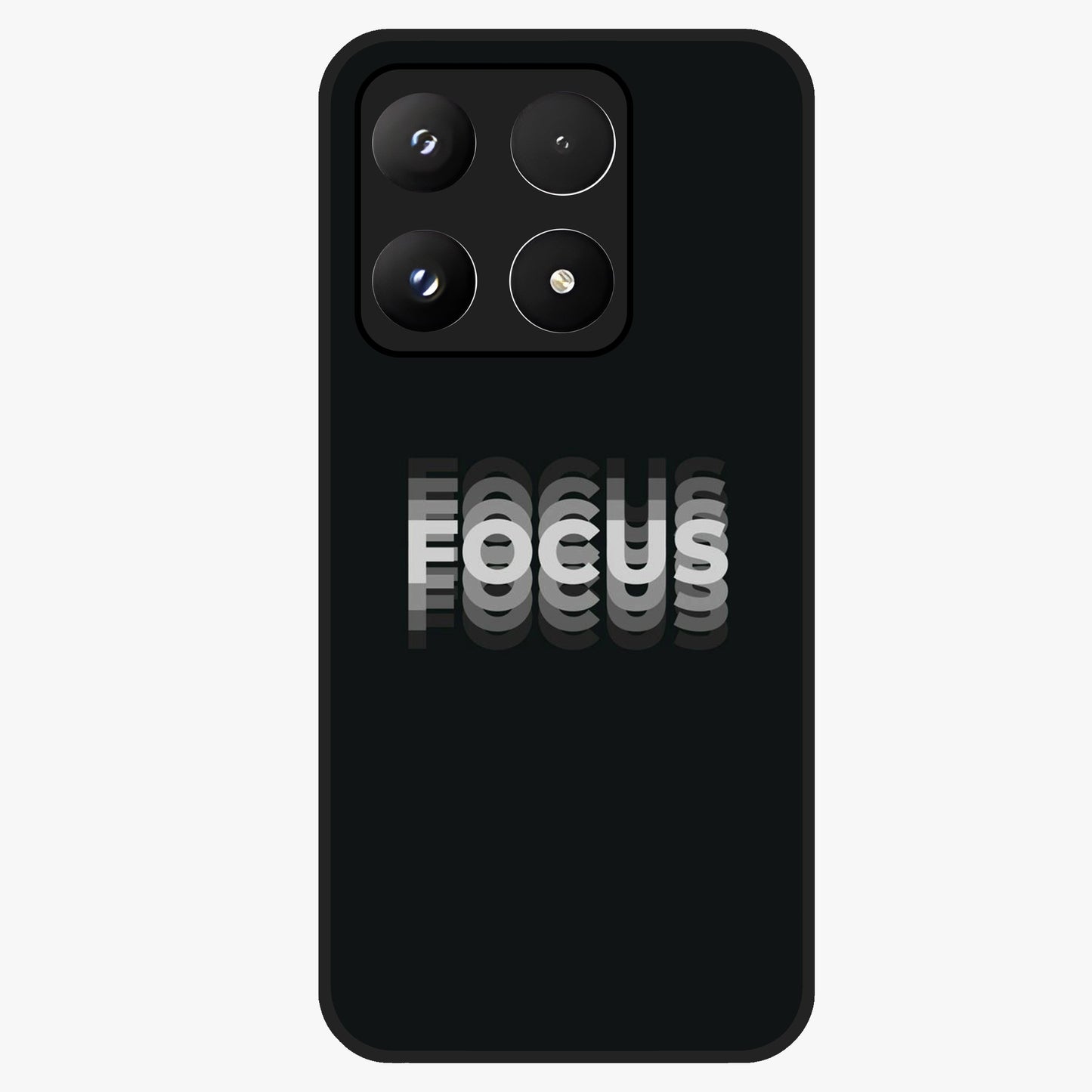 Focus Mode On Glass Case showing flat back view with bold motivational typography design and glossy glass finish.