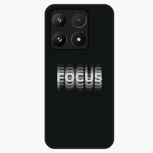 Focus Mode On Glass Case showing flat back view with bold motivational typography design and glossy glass finish.