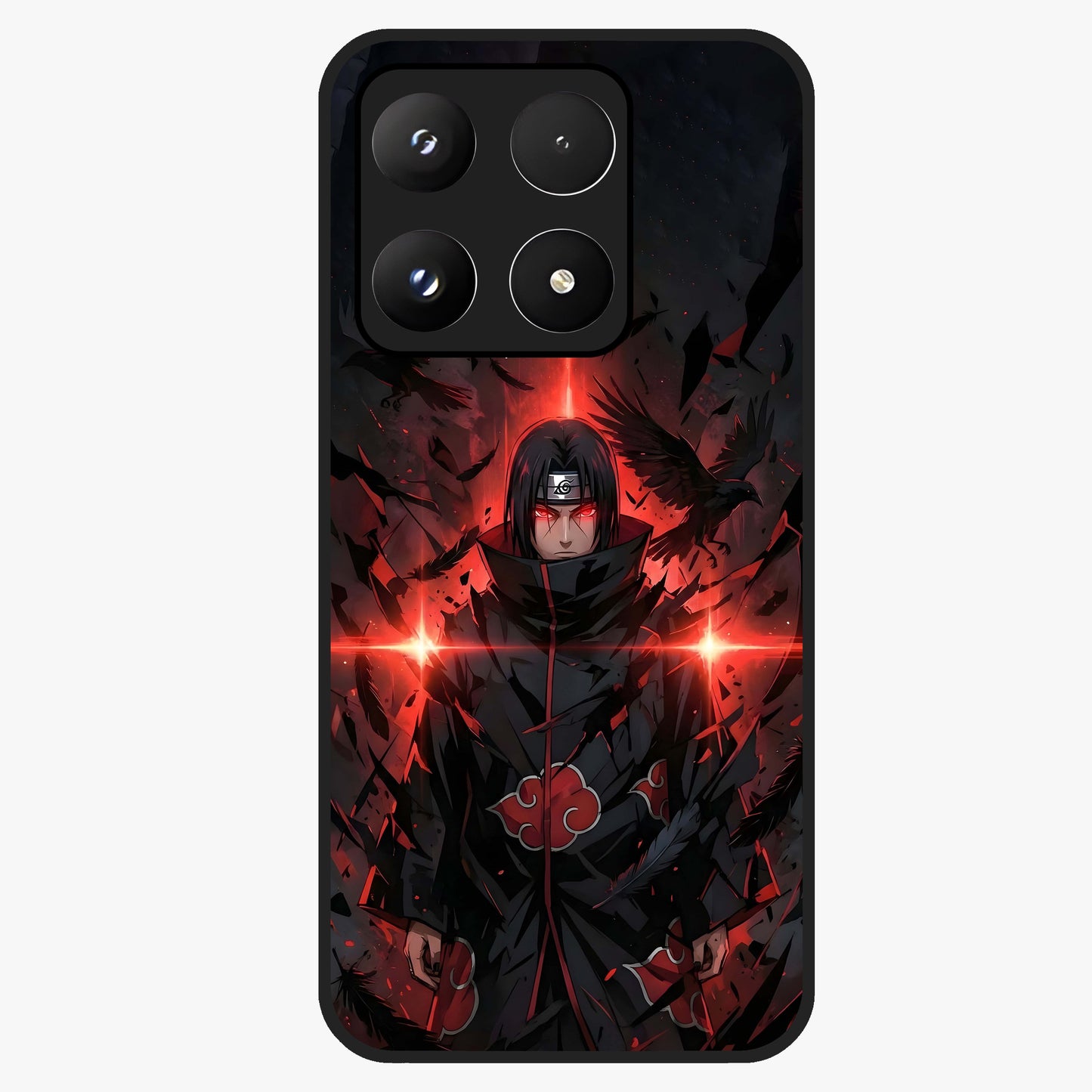 Focused Blade Discipline Glass Case showing flat back view with warrior sword themed artwork and glossy glass finish.