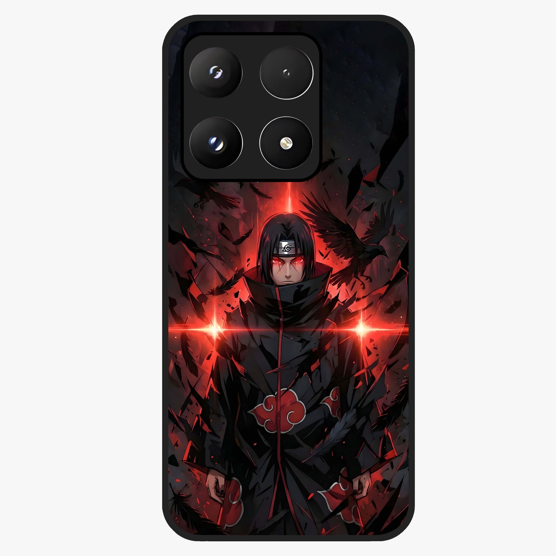 Focused Blade Discipline Glass Case showing flat back view with warrior sword themed artwork and glossy glass finish.