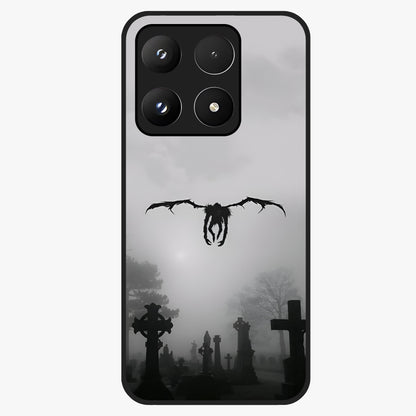 Graveyard Shadow Descent Glass Case showing flat back view with dark graveyard themed artwork and glossy glass finish.