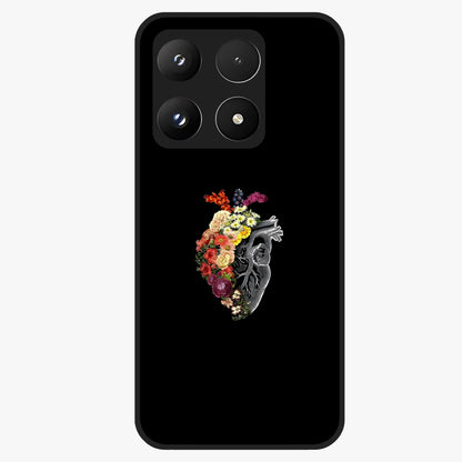 Heart With Flowers Glass Case showing flat back view with heart shaped floral artwork and glossy glass finish.