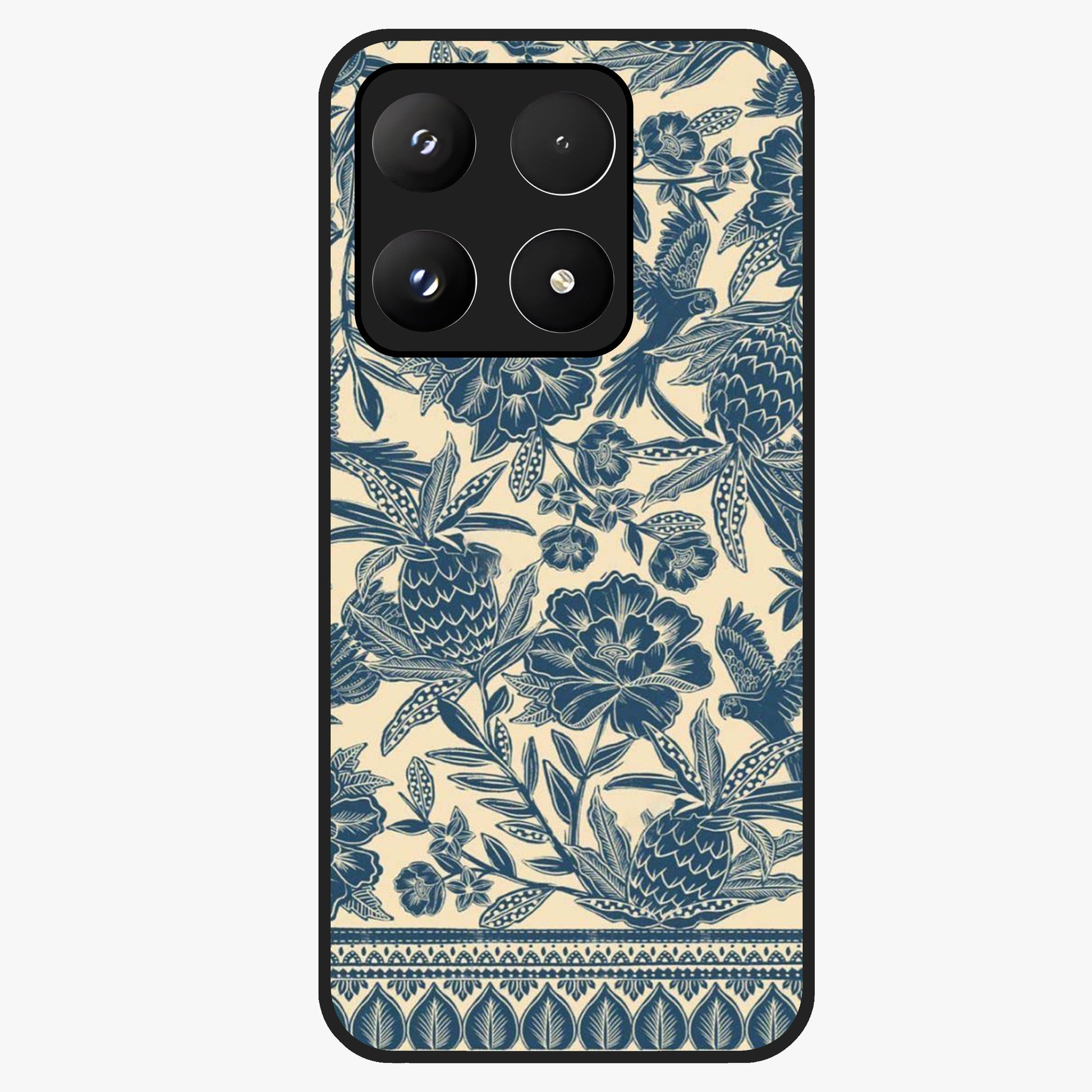 Heirloom Wild Bloom Glass Case showing flat back view with vintage inspired wild flower artwork and glossy glass finish.