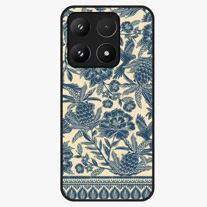 Heirloom Wild Bloom Glass Case showing flat back view with vintage inspired wild flower artwork and glossy glass finish.