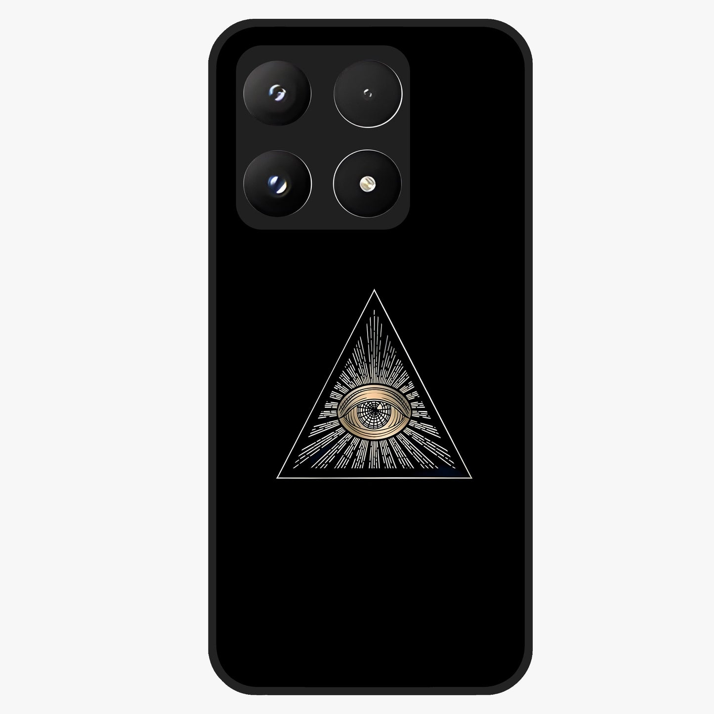 Illuminati Evil Glass Case showing flat back view with mysterious illuminati symbol artwork and glossy glass finish.