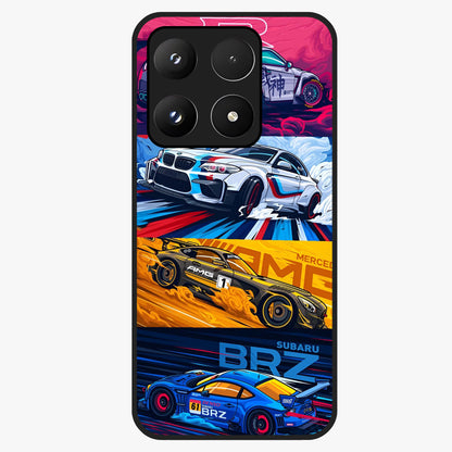 JDM Sports Car Glass Case showing flat back view with high performance sports car artwork and glossy glass finish.