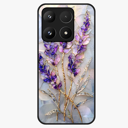Lavender Dream Glow Glass Case showing flat back view with glowing lavender aesthetic artwork and glossy glass finish.