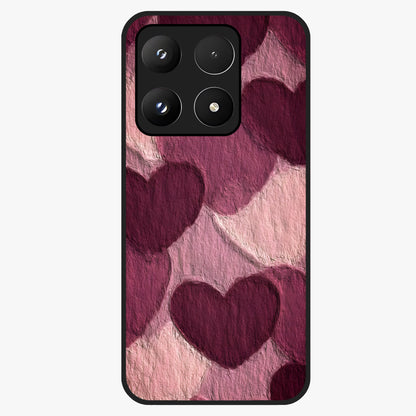 Layered Paper Hearts Glass Case showing flat back view with layered paper heart artwork and glossy glass finish.
