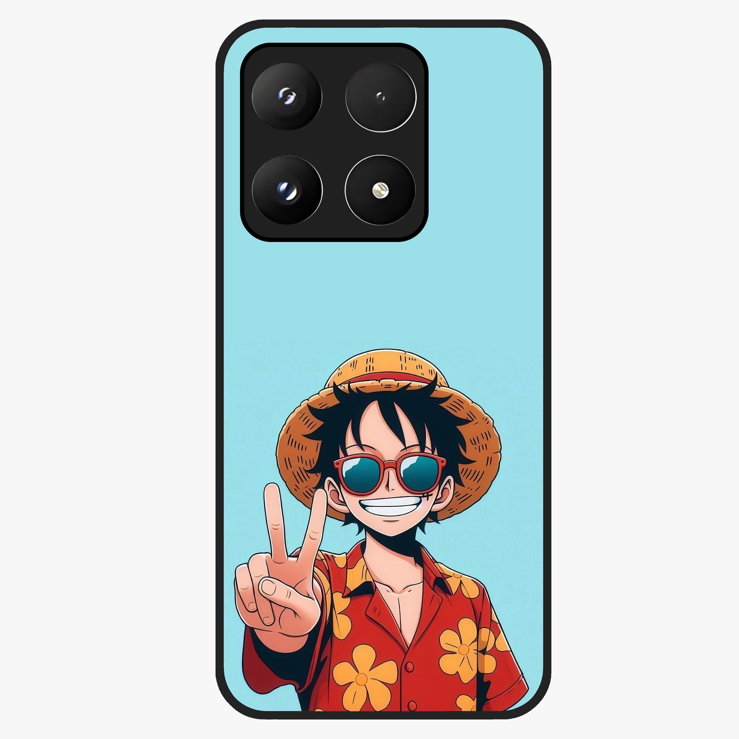 Luffy Summer Anime Vibe Glass Case showing flat back view with vibrant anime character artwork and glossy glass finish.