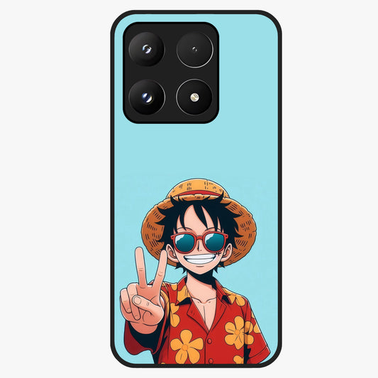 Luffy Summer Anime Vibe Glass Case showing flat back view with vibrant anime character artwork and glossy glass finish.