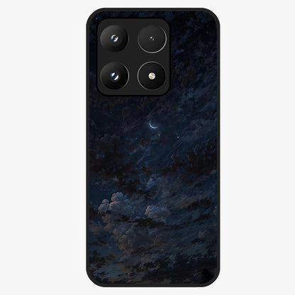 Lunar Veil Silence Glass Case showing flat back view with mystical moon veil artwork and glossy glass finish.