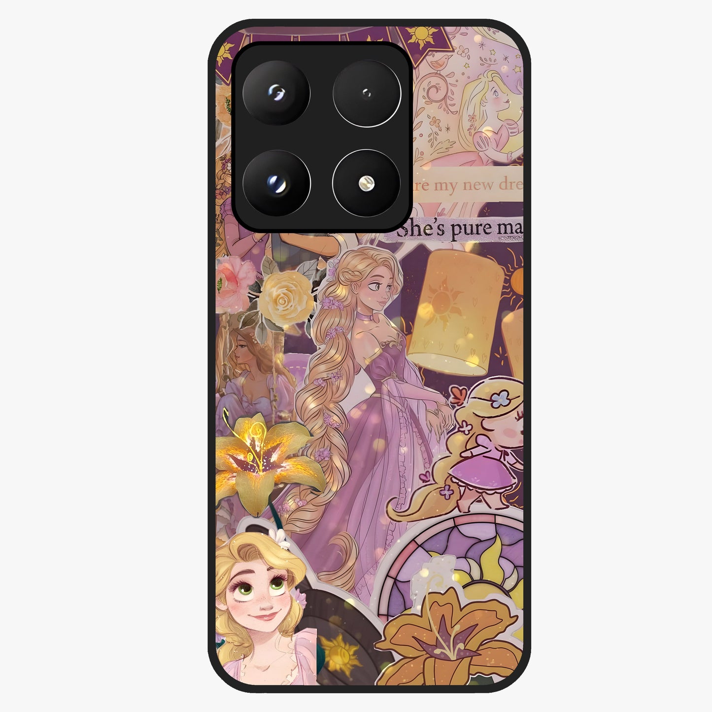 Magical Tangled Dream Glass Case showing flat back view with dreamy tangled artwork and glossy glass finish.