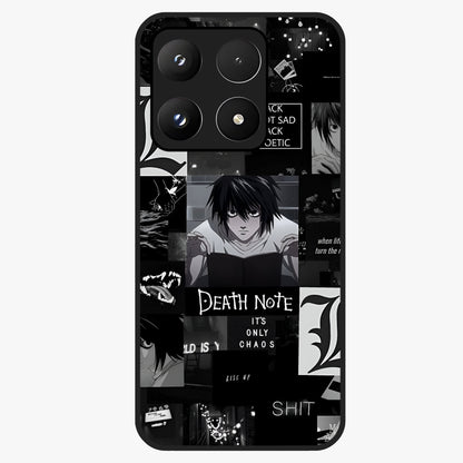 Midnight Chaos Mind Glass Case showing flat back view with abstract dark themed artwork and glossy glass finish.