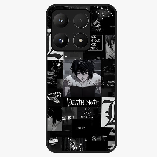Midnight Chaos Mind Glass Case showing flat back view with abstract dark themed artwork and glossy glass finish.