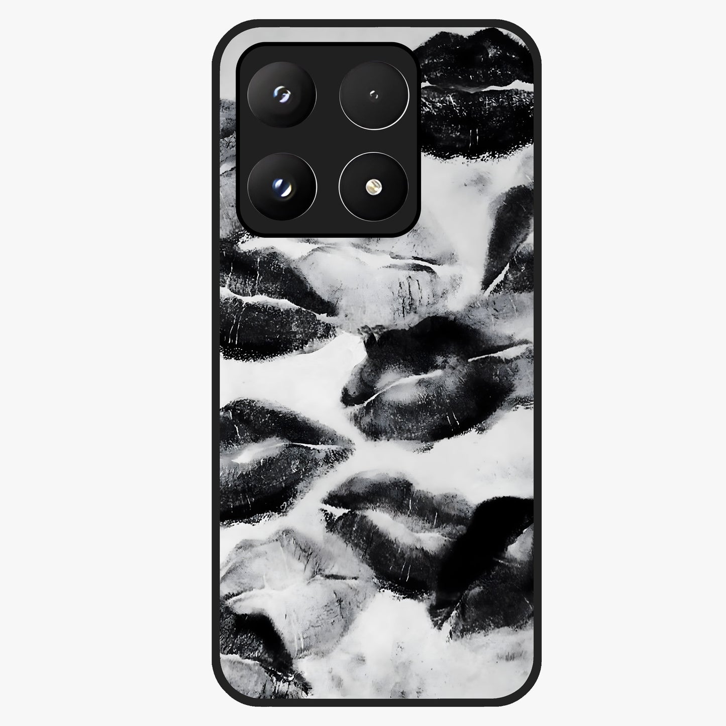 Midnight Kiss Marks Glass Case showing flat back view with lipstick kiss mark artwork and glossy glass finish.