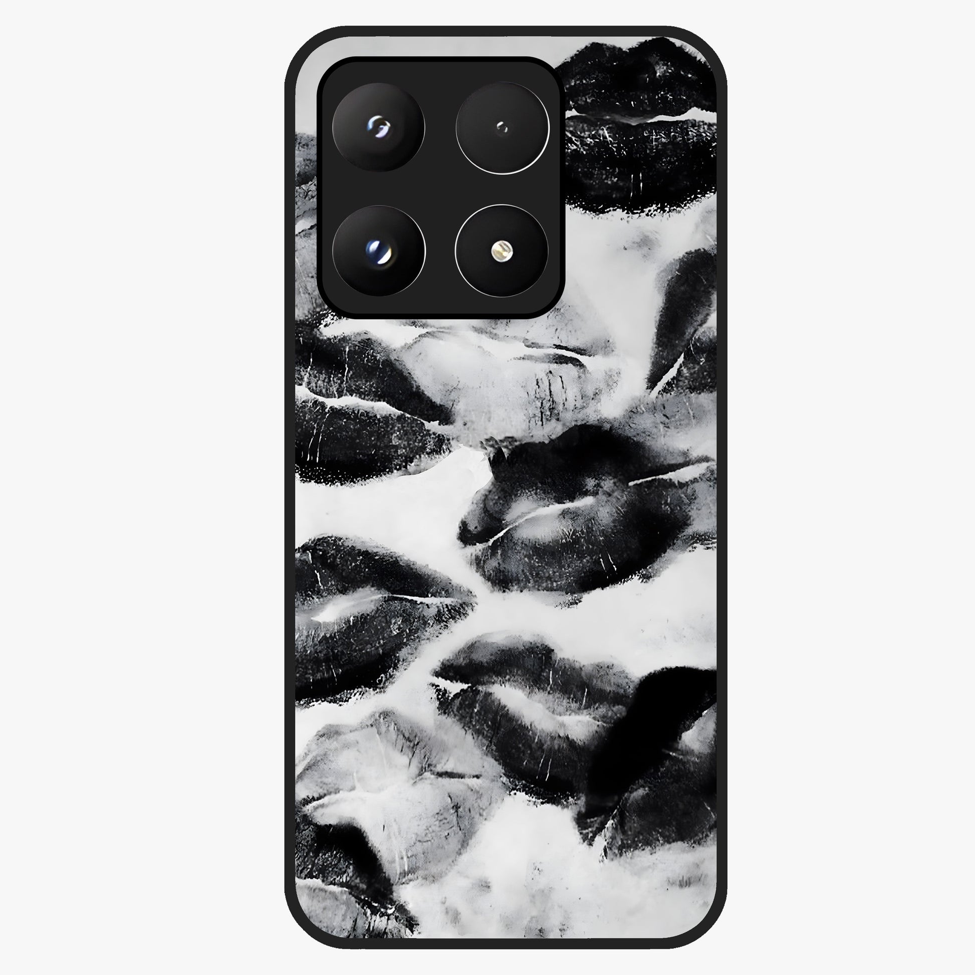 Midnight Kiss Marks Glass Case showing flat back view with lipstick kiss mark artwork and glossy glass finish.