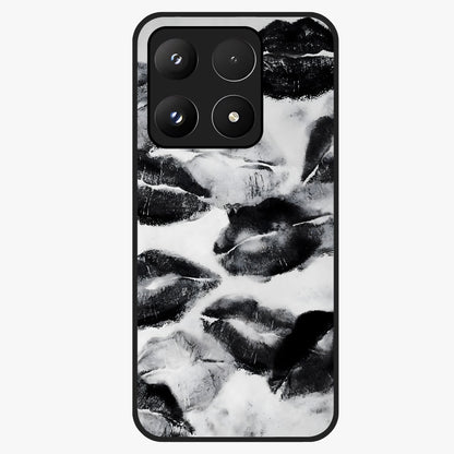 Midnight Kiss Marks Glass Case showing flat back view with lipstick kiss mark artwork and glossy glass finish.
