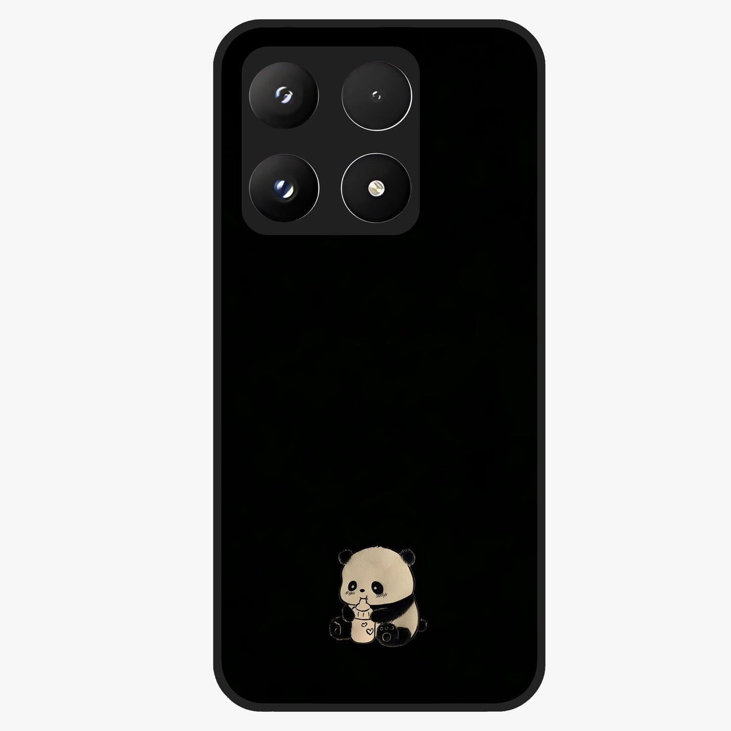 Midnight Panda Love Glass Case showing flat back view with cute panda themed artwork and glossy glass finish.