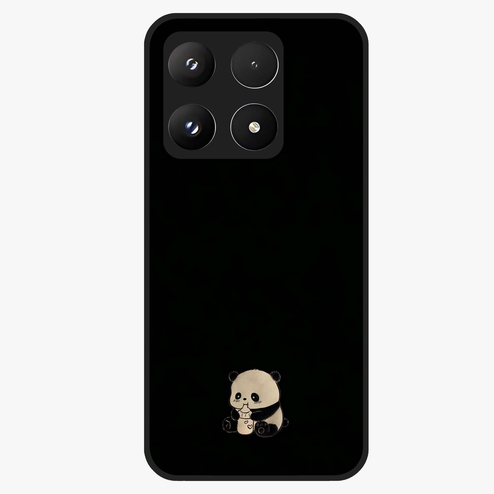 Midnight Panda Love Glass Case showing flat back view with cute panda themed artwork and glossy glass finish.