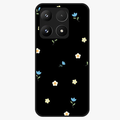 Minimalistic Blue With White Flower Pattern Glass Case showing flat back view with blue background and white flower pattern and glossy glass finish.