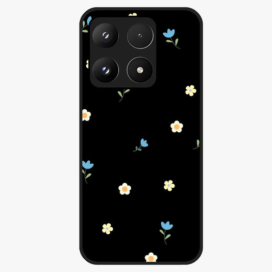 Minimalistic Blue With White Flower Pattern Glass Case showing flat back view with blue background and white flower pattern and glossy glass finish.