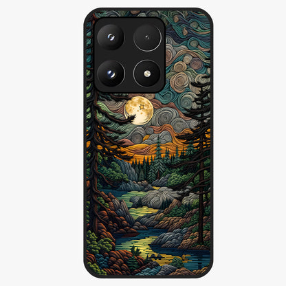 Moonlight Forest Dream Glass Case showing flat back view with mystical forest moonlight artwork and glossy glass finish.