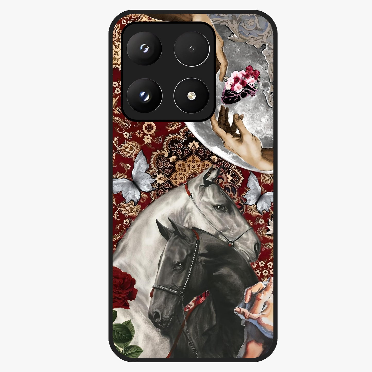 Moonlit Royal Stallion Glass Case showing flat back view with majestic horse under moonlight artwork and glossy glass finish.