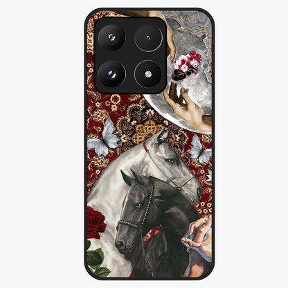 Moonlit Royal Stallion Glass Case showing flat back view with majestic horse under moonlight artwork and glossy glass finish.