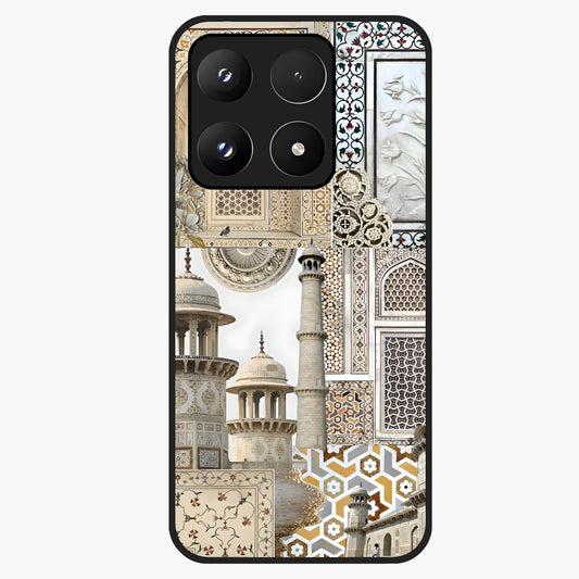 Mughal Marble Legacy Glass Case showing flat back view with intricate Mughal inspired marble pattern and glossy glass finish.