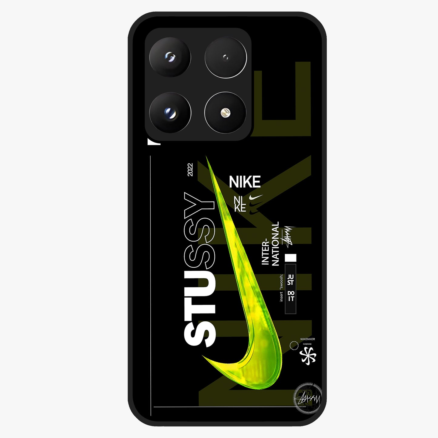 Neon Street Edition Glass Case showing flat back view with neon street style artwork and glossy glass finish.
