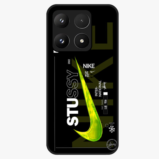 Neon Street Edition Glass Case showing flat back view with neon street style artwork and glossy glass finish.
