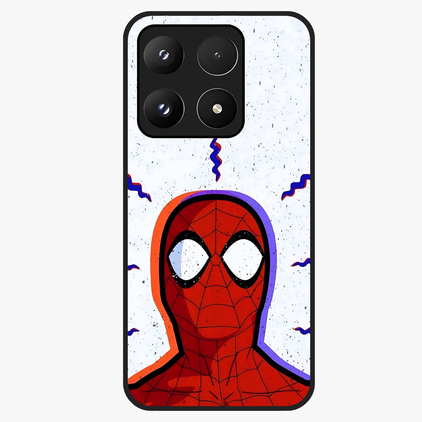 Omg Spiderman Glass Case showing flat back view with bold superhero inspired artwork and glossy glass finish.