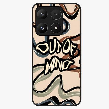 Out Of Mind Glass Case showing flat back view with expressive typography artwork and glossy glass finish.