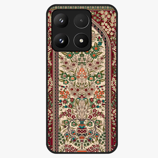 Persian Inspired Glass Case showing flat back view with ornate Persian style pattern artwork and glossy glass finish.