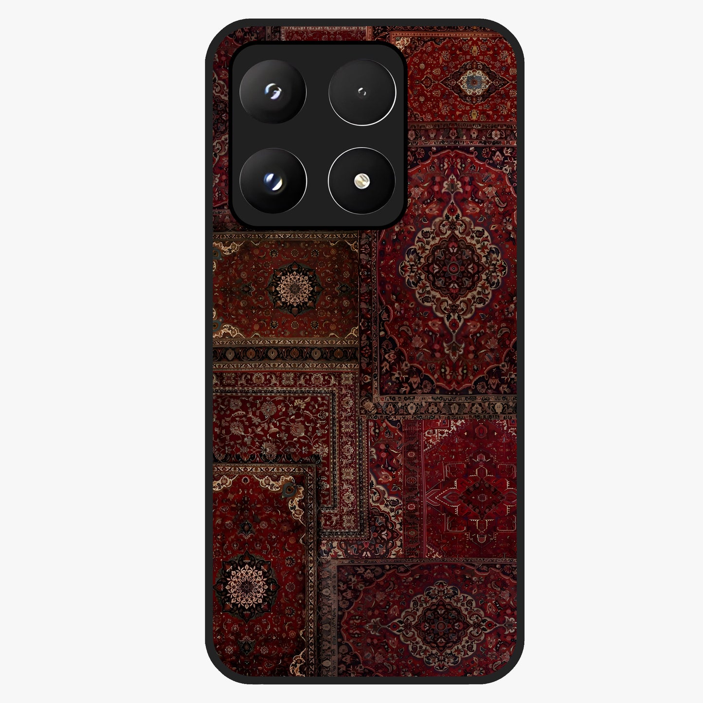 Persian Velvet Tale Glass Case showing flat back view with luxurious Persian velvet pattern artwork and glossy glass finish.