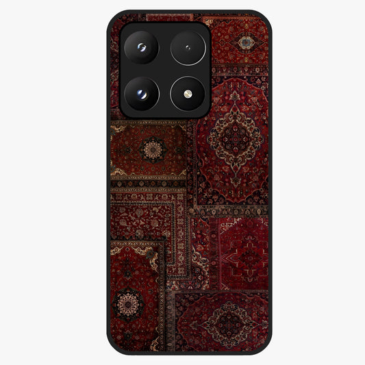 Persian Velvet Tale Glass Case showing flat back view with luxurious Persian velvet pattern artwork and glossy glass finish.