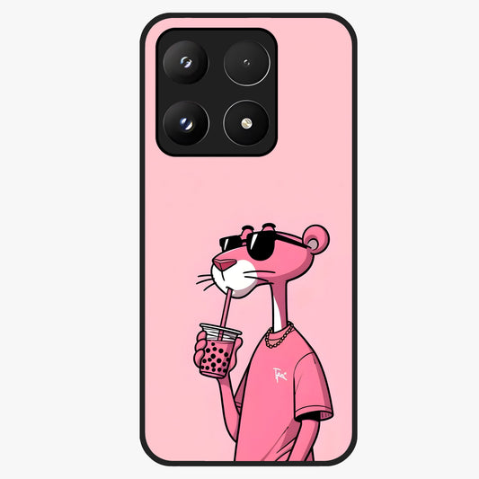 Pink Panther Glass Case showing flat back view with iconic pink panther artwork and glossy glass finish.