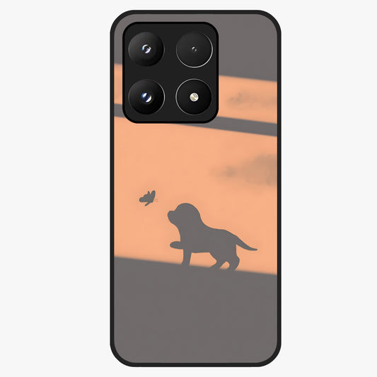 Puppy Shadow Art Glass Case showing flat back view with cute puppy shadow style artwork and glossy glass finish.