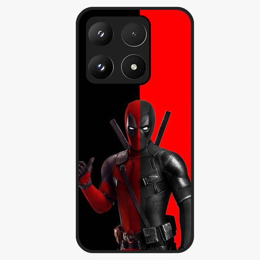 Red & Black Deadpool Theme Glass Case showing flat back view with bold comic inspired artwork and glossy glass finish.