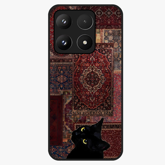 Regal Magic Cat Apple Glass Case showing flat back view with magical cat artwork holding apple and glossy glass finish.