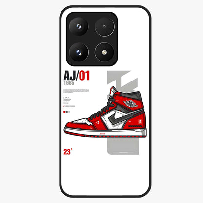 Retro Sneaker Blueprint Glass Case showing flat back view with sneaker blueprint style artwork and glossy glass finish.