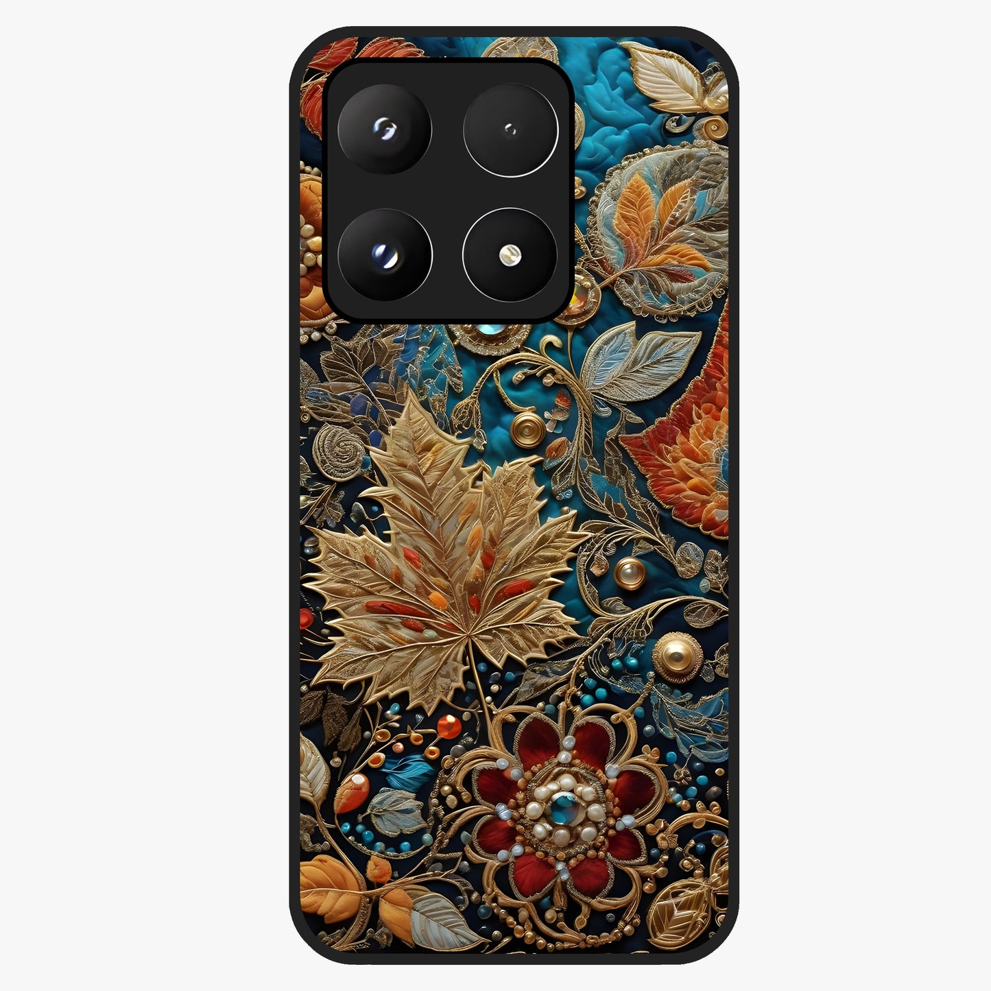 Royal Jewel Garden Glass Case showing flat back view with decorative floral garden artwork and glossy glass finish.