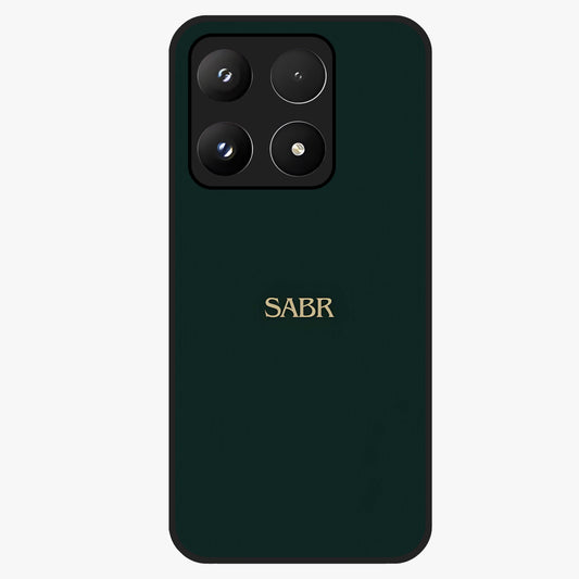 Sabr Minimal Patience Glass Case showing flat back view with minimalist typography artwork and glossy glass finish.